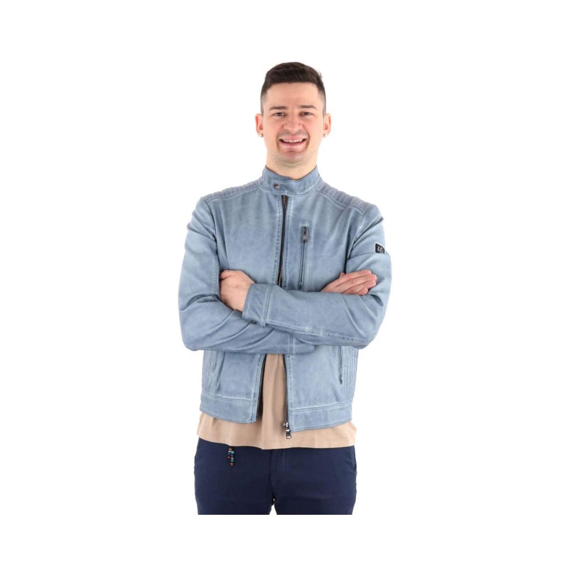 Casual Leather Jacket - Light Blue main product photo