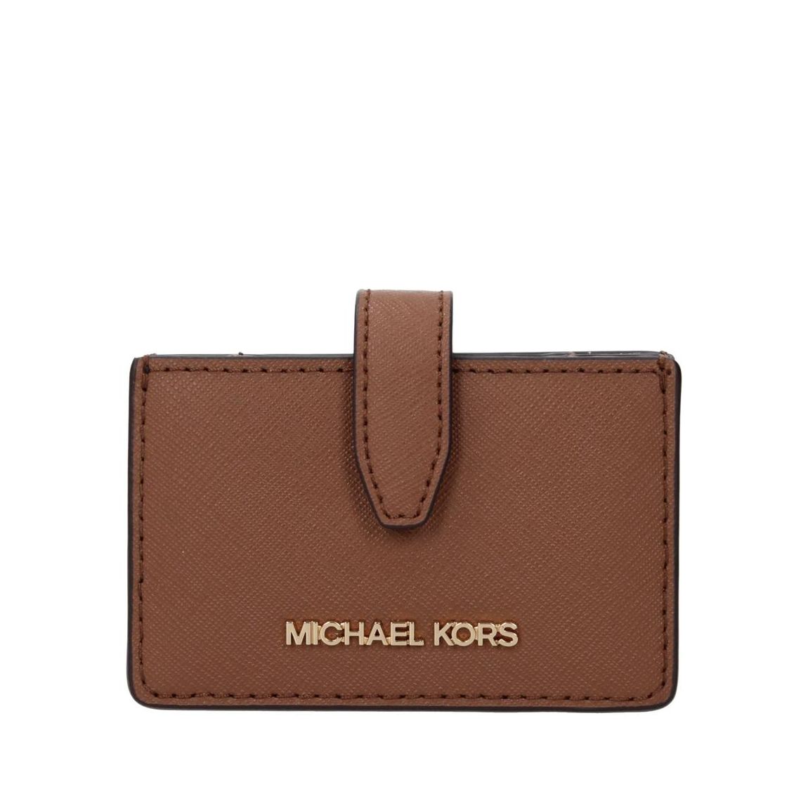Leather Cardholder with Front Logo and Button Closure Wo - Brown main product photo