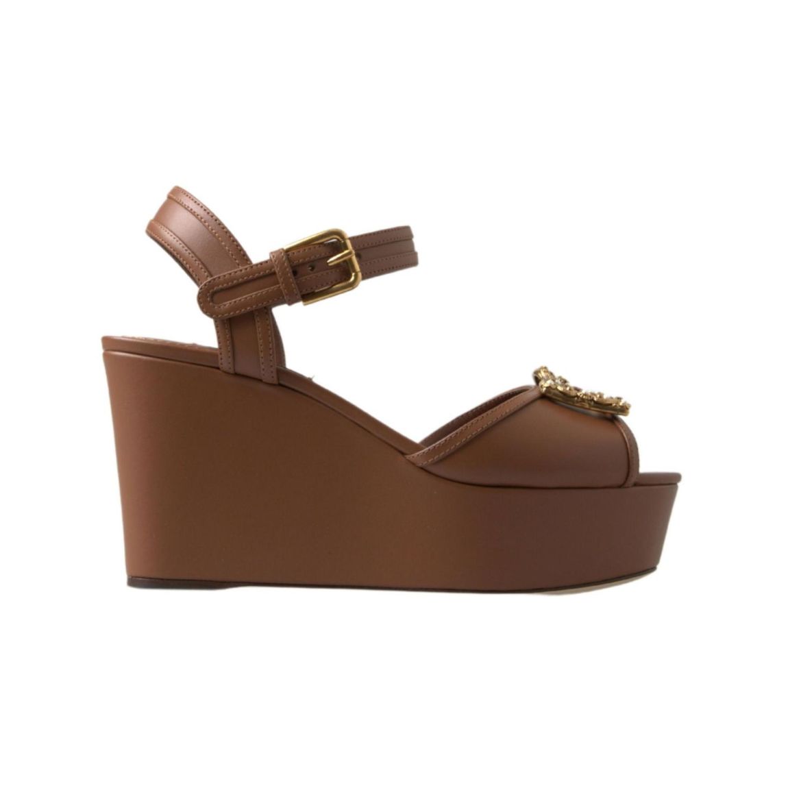 Leather Wedge Sandals Style DGLA10214 Wo - Brown main product photo