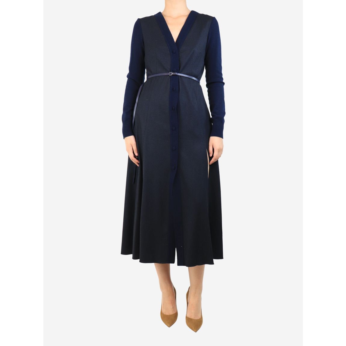 Navy button-down maxi dress main product photo