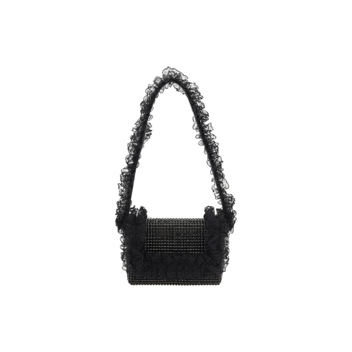 Crystal Embellished Shoulder Bag Lace Trim Wo - Black main product photo
