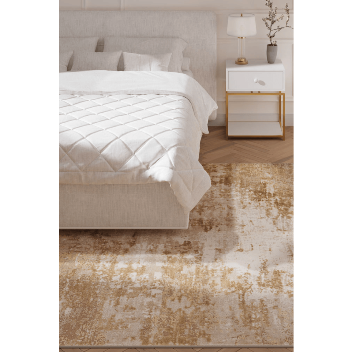Beige Modern Abstract Distressed Finish Area Rug main product photo