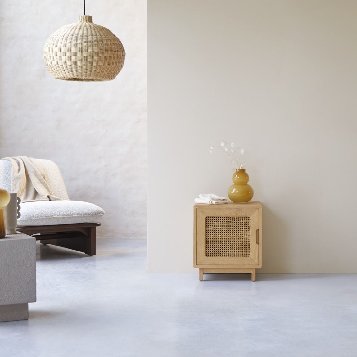 Luis - Solid elm and cane bedside table main product photo