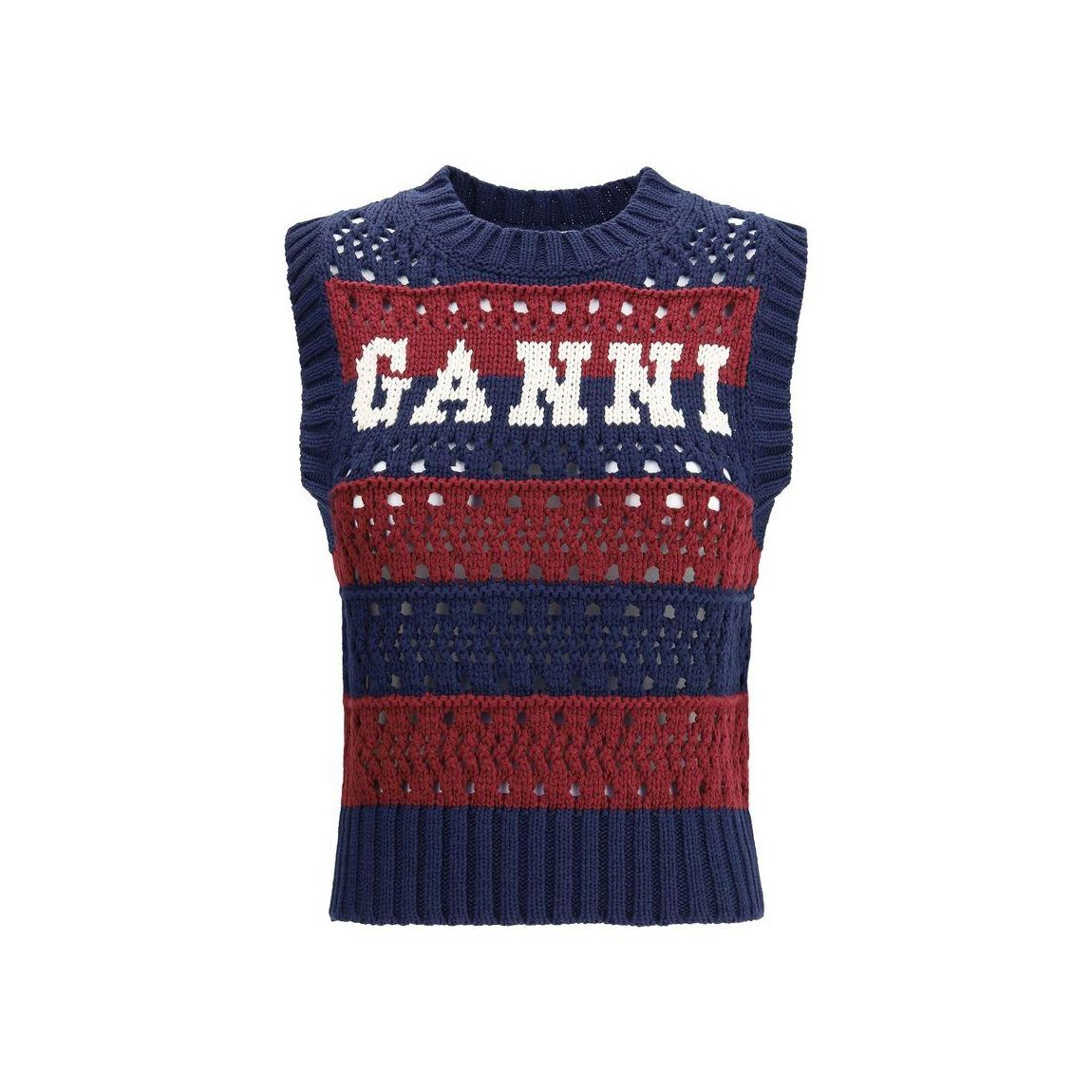Knitted Vest Sleeveless Crochet Wo - Blue Sweaters main product photo