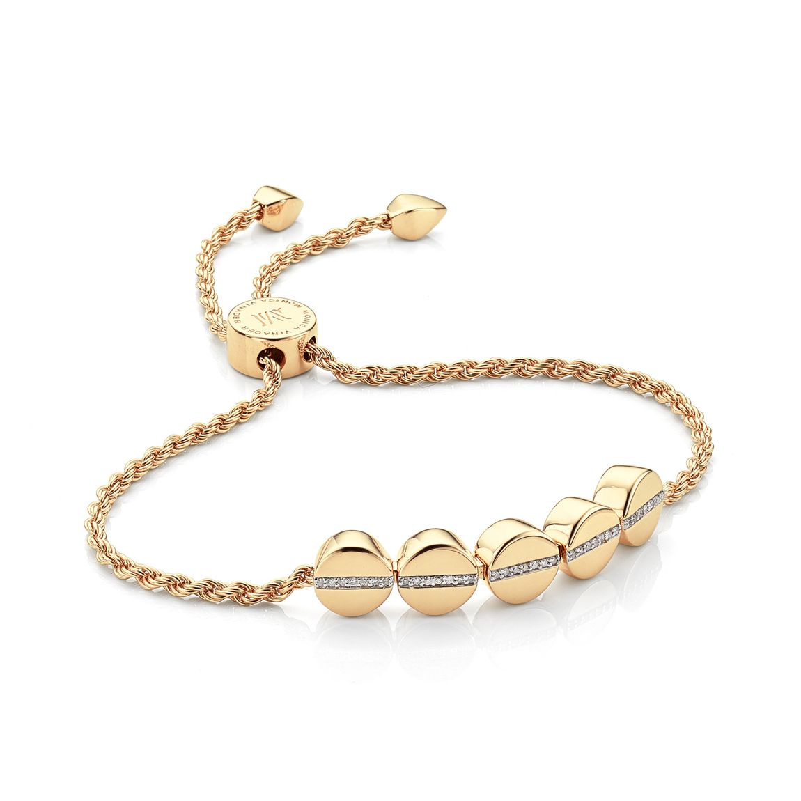 Gold Vermeil Linear Bead Diamond Row Friendship Chain Bracelet - Diamond main product photo