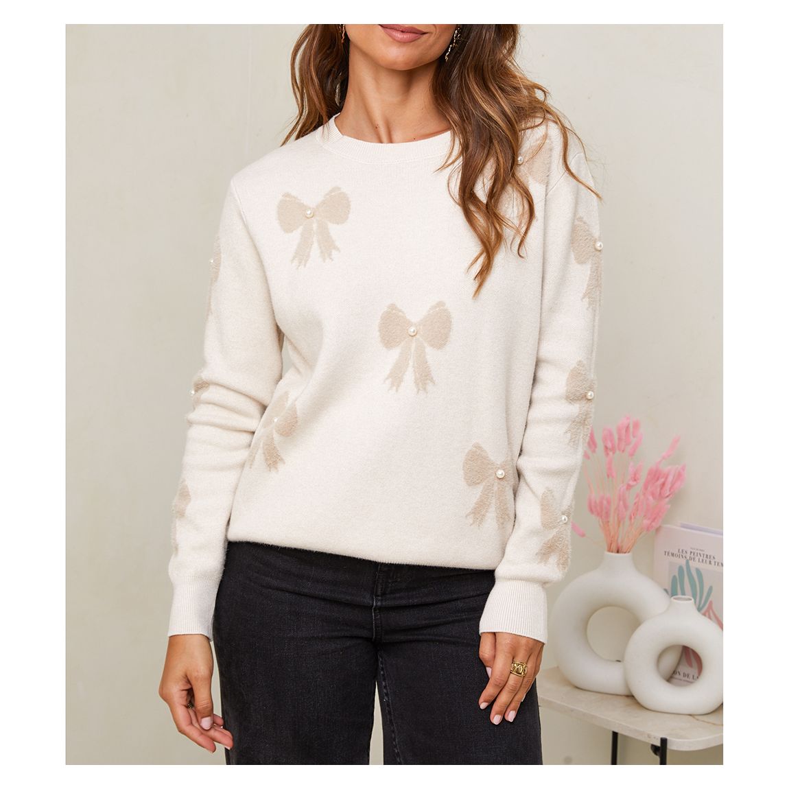 Beige Cashmere Blend Round Neck Jumper main product photo