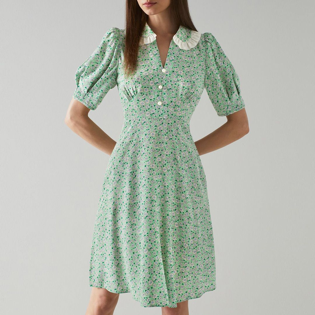 lk bennett green silk dress L.K. Bennett Women's Jemima Green Floral 100% Silk Maxi Dress Size US 6