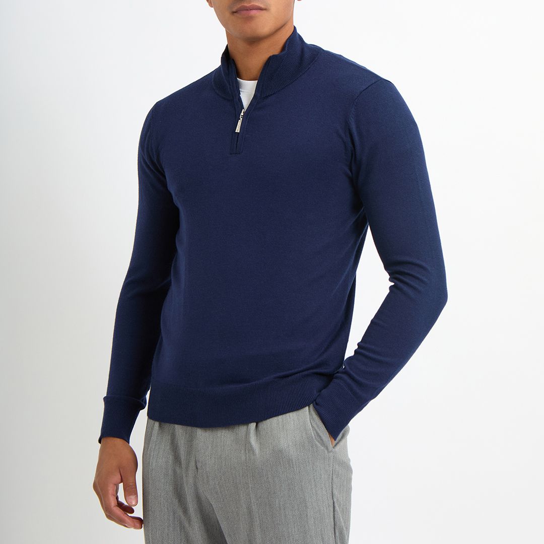 Gianni Feraud Blue Quarter Zip Cashmere Blend Jumper - BrandAlley