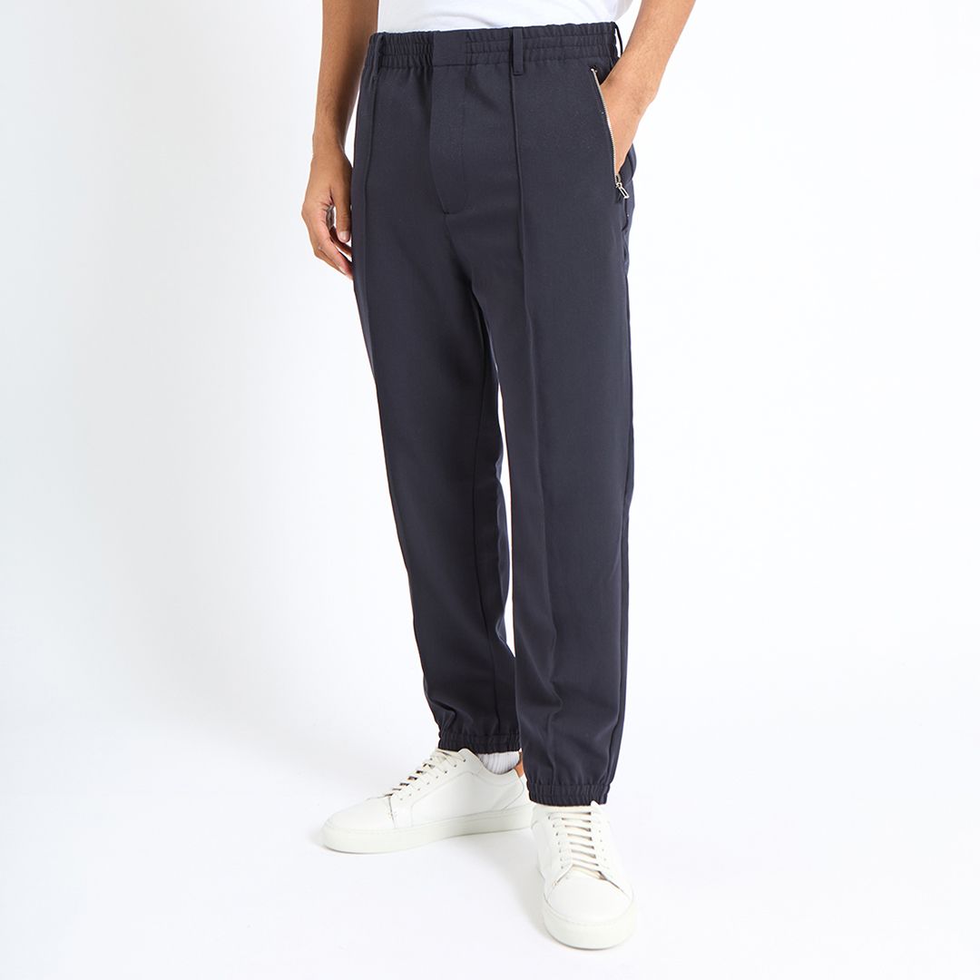 Emporio Armani Navy Elasticated Pleated Trousers - BrandAlley