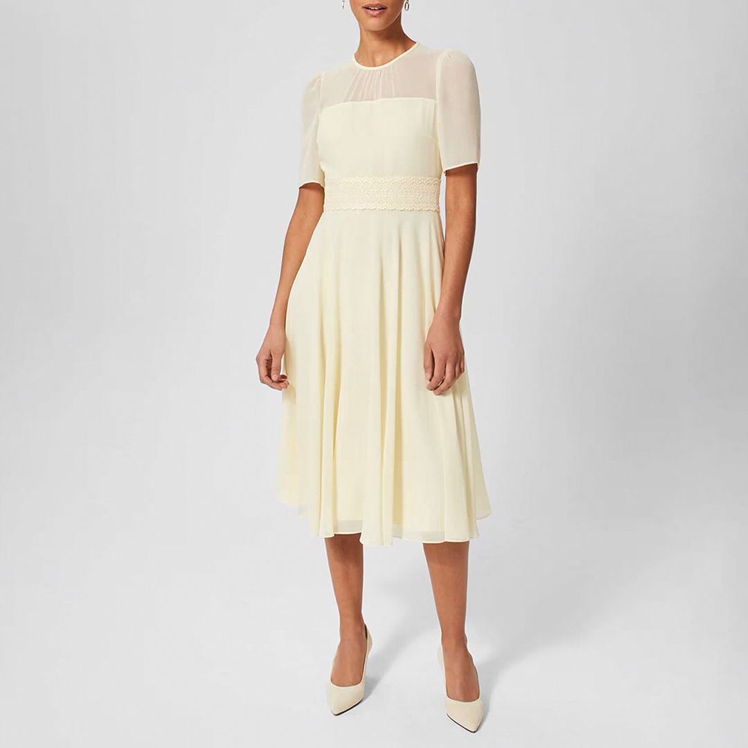 Hobbs London Yellow Cressida Lace Trim Dress - BrandAlley