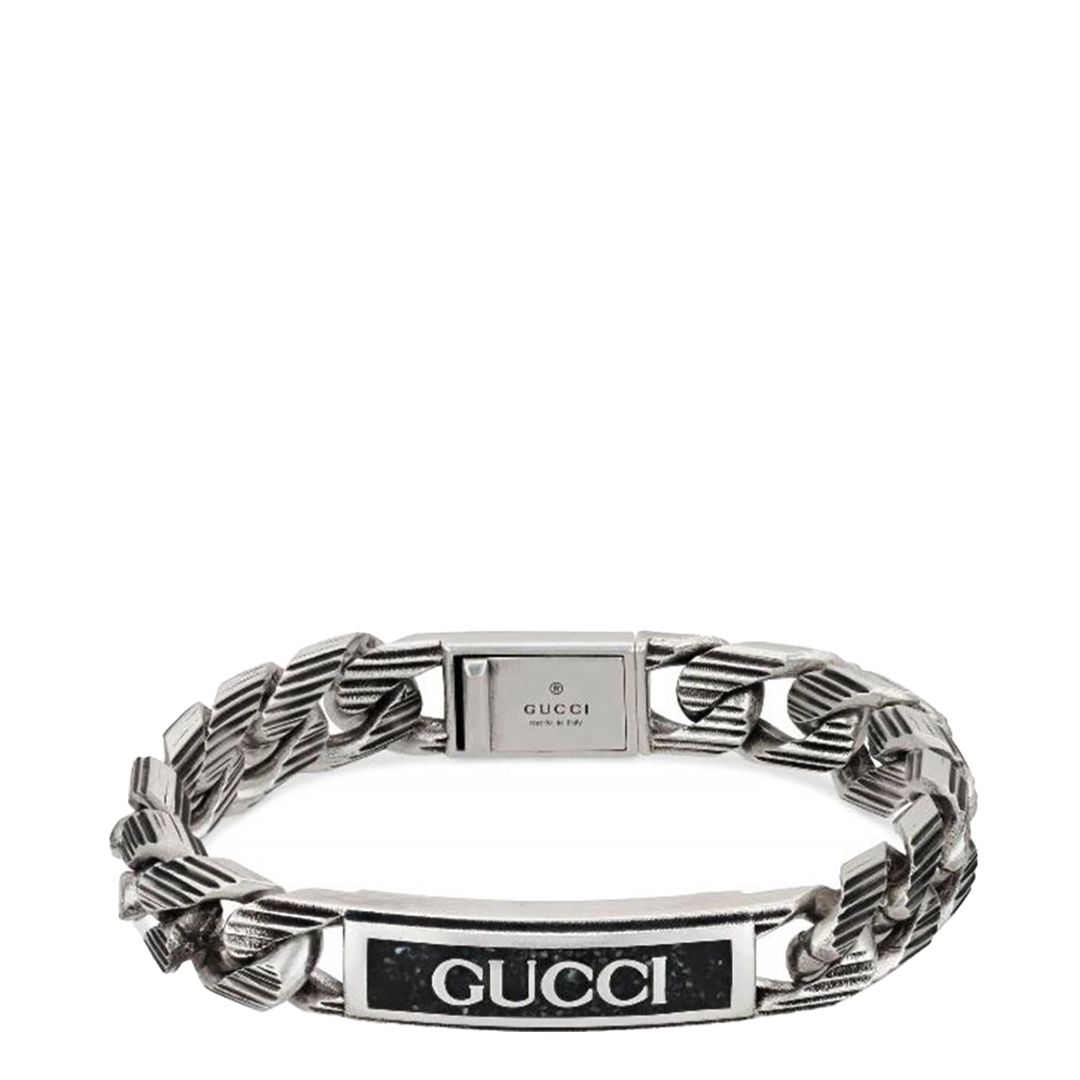 Gucci Sterling Silver Black Enamel Black Enamel Thin Gucci