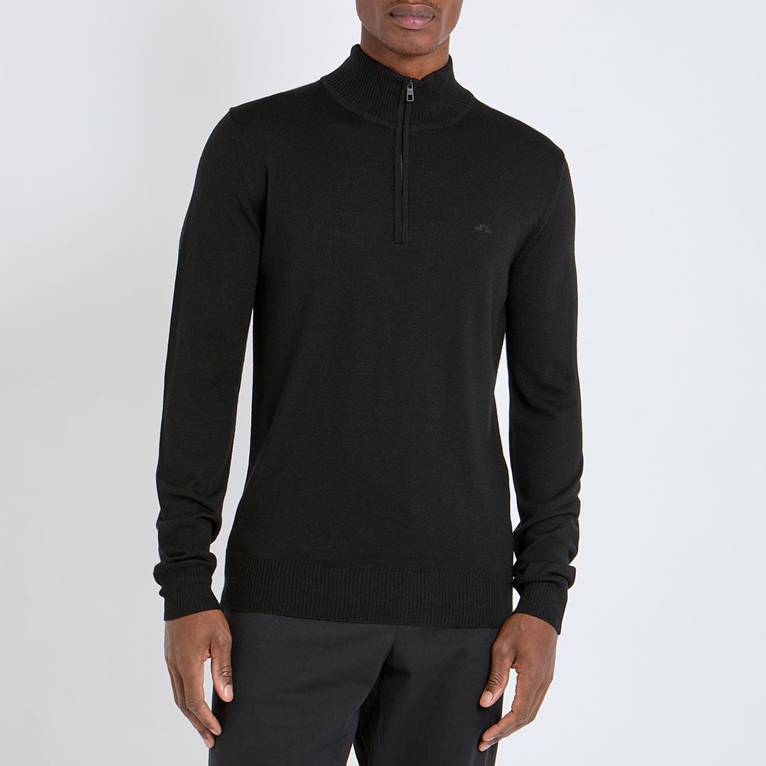 J.Lindeberg Black Merino Blend 1/2 Zip Jumper - BrandAlley
