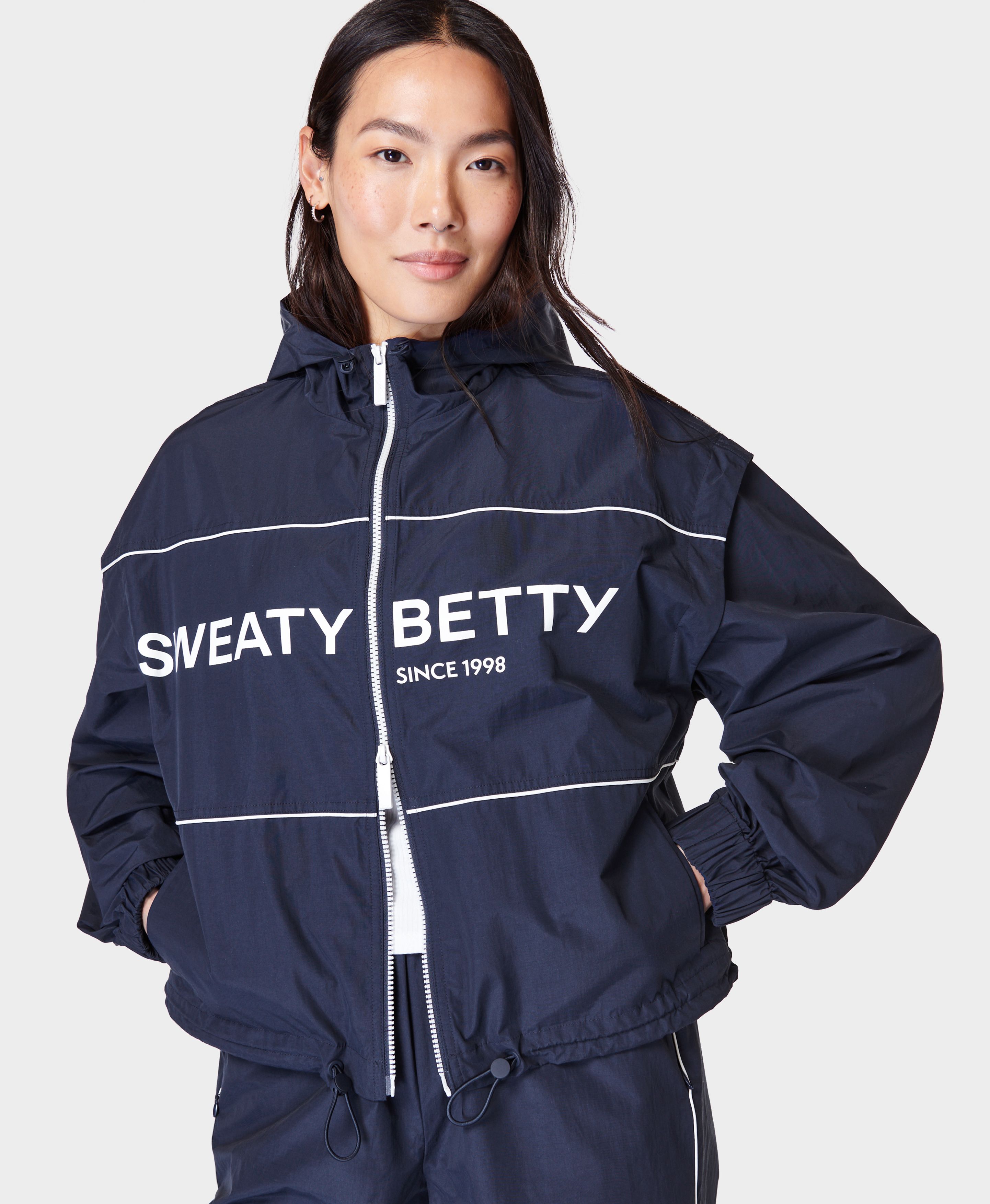 Sweaty Betty Navy Blue Shell Zip Up - BrandAlley