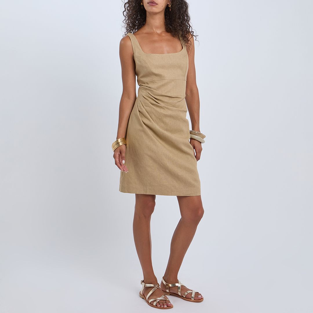 Reiss Beige Piper Linen Blend Mini Dress - BrandAlley