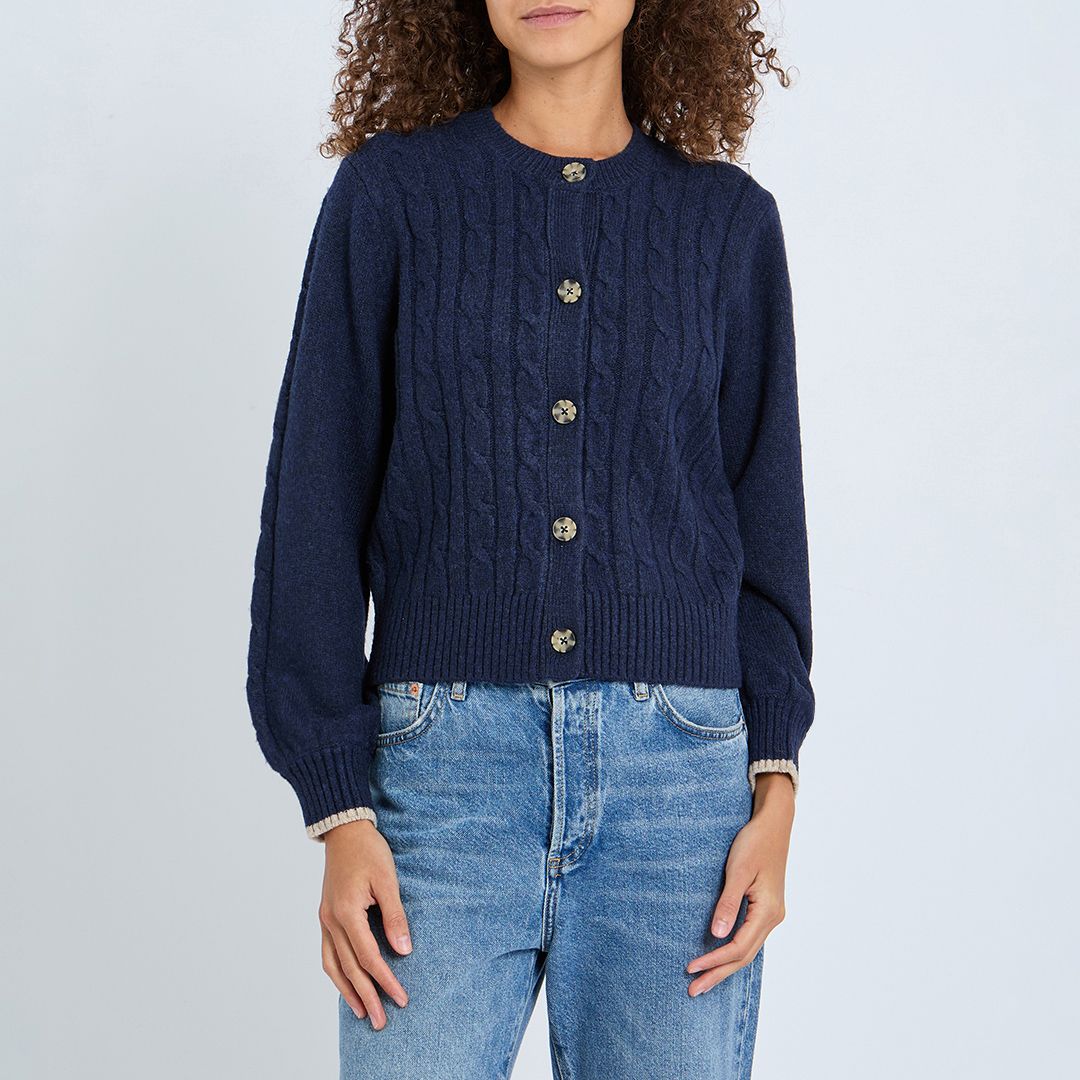 Joules Navy Classic Cable Cardigan - BrandAlley
