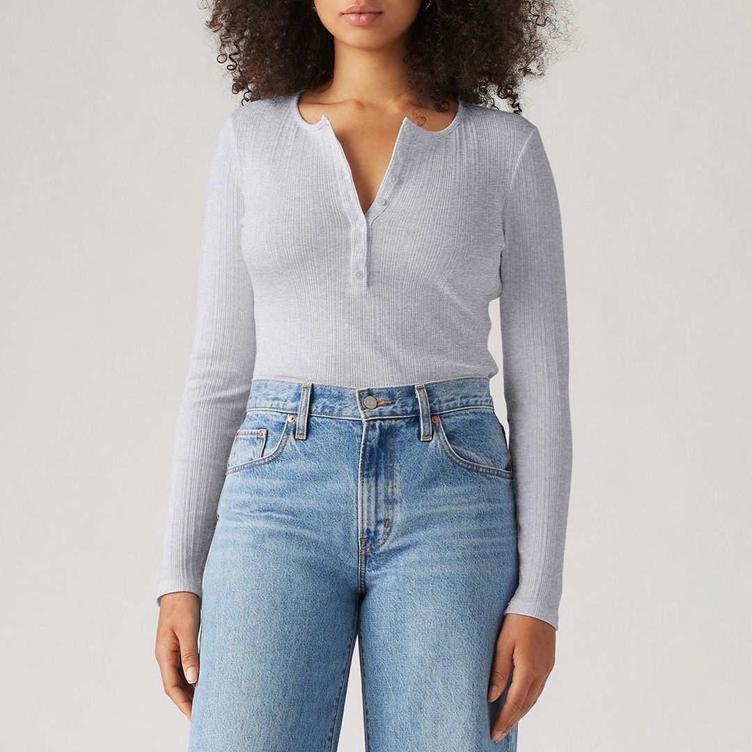 Levi's Grey Rib Buttoned Cotton Top - BrandAlley