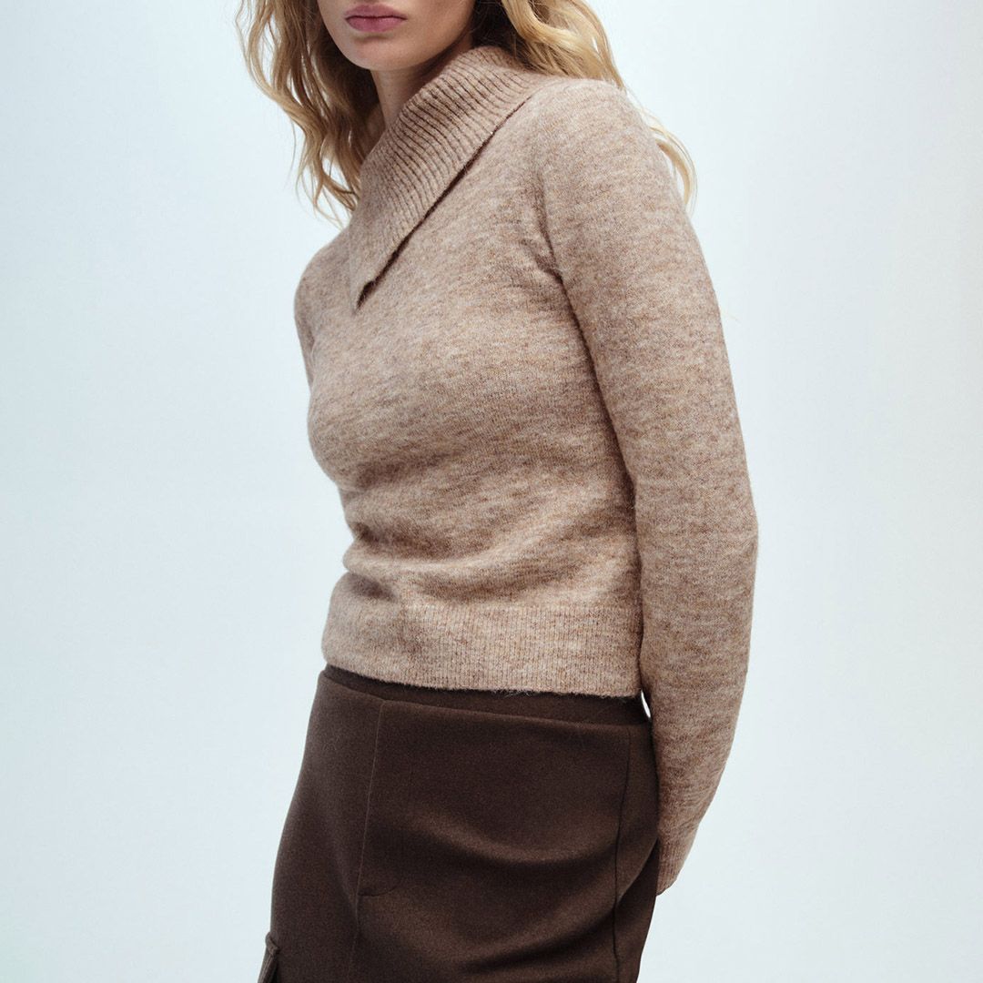 Mango Camel Wool Blend Asymmetric Lapel Jumper - BrandAlley