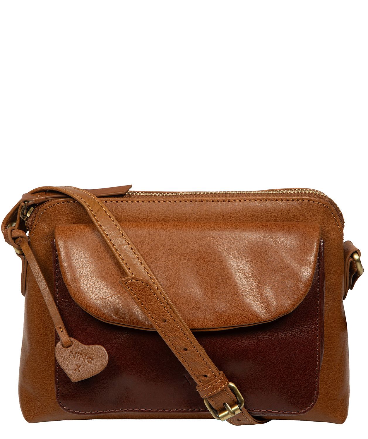 NiNa Amora 'Estella' Conker Brown & Dark Tan Leather Cross Body
