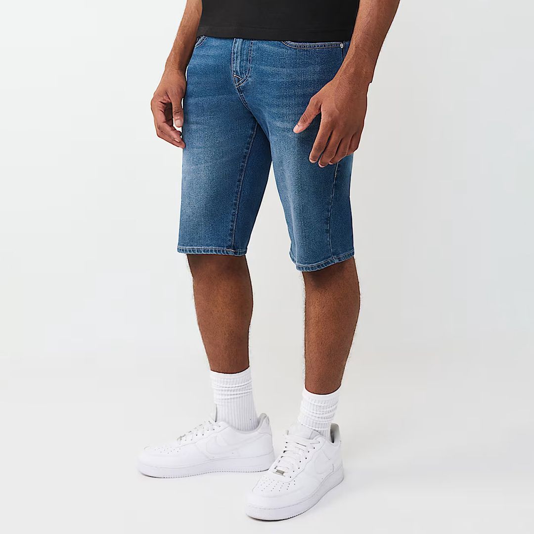 True Religion Mid Blue Ricky Flap Shorts - BrandAlley