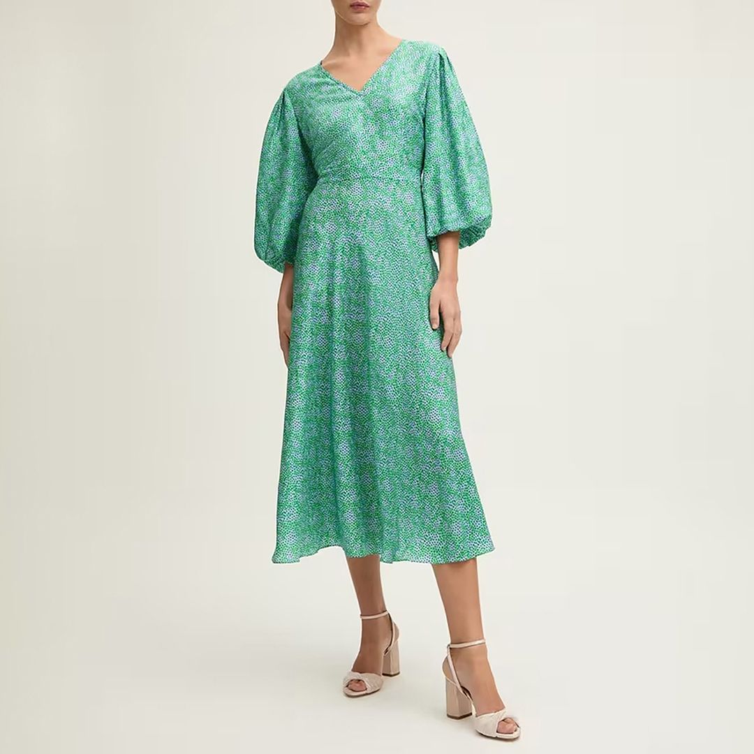L K Bennett Green Lola Blossom Print Jacquard Dress With Statement