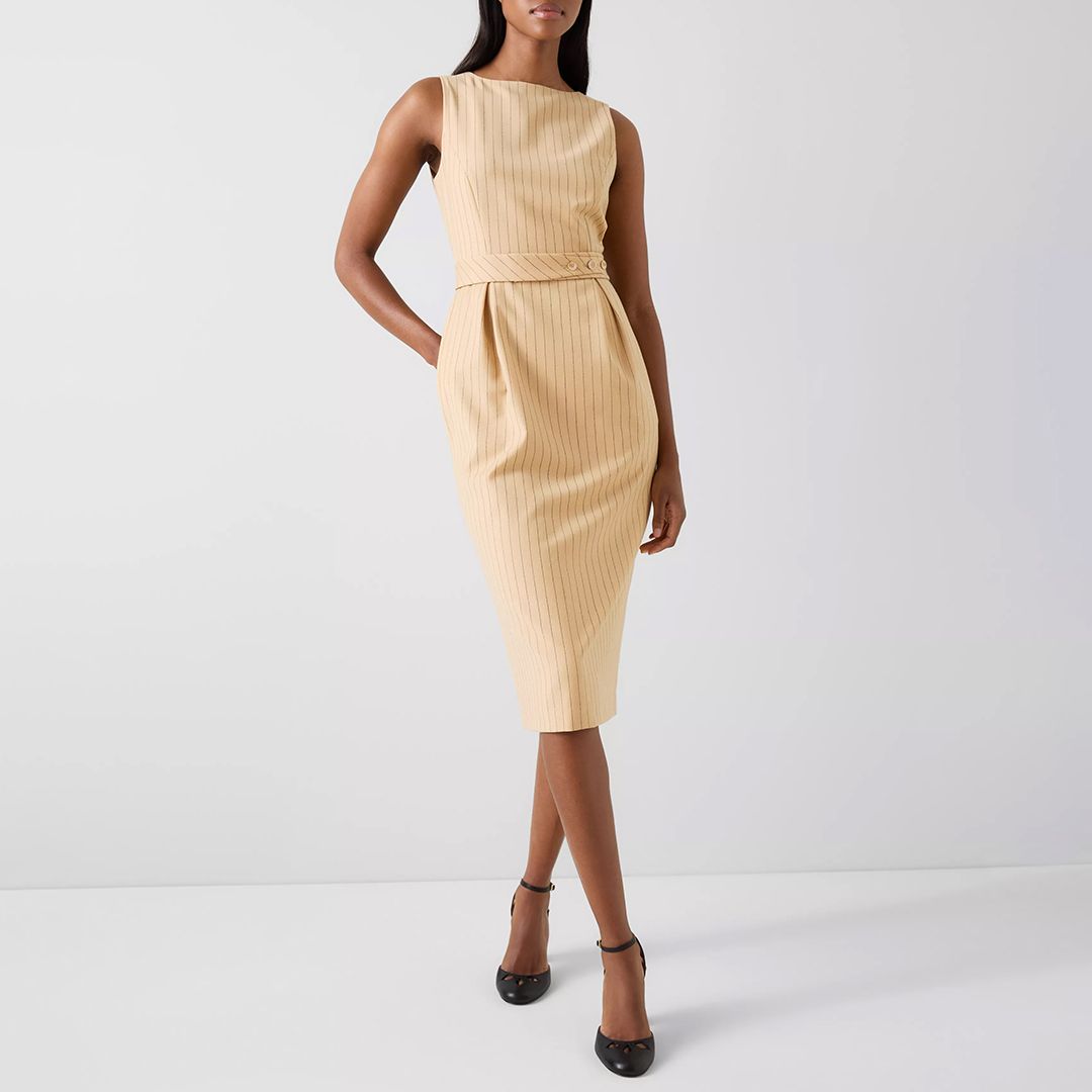 L K Bennett Yellow Wool Blend Winnie Pinstripe Dress - BrandAlley
