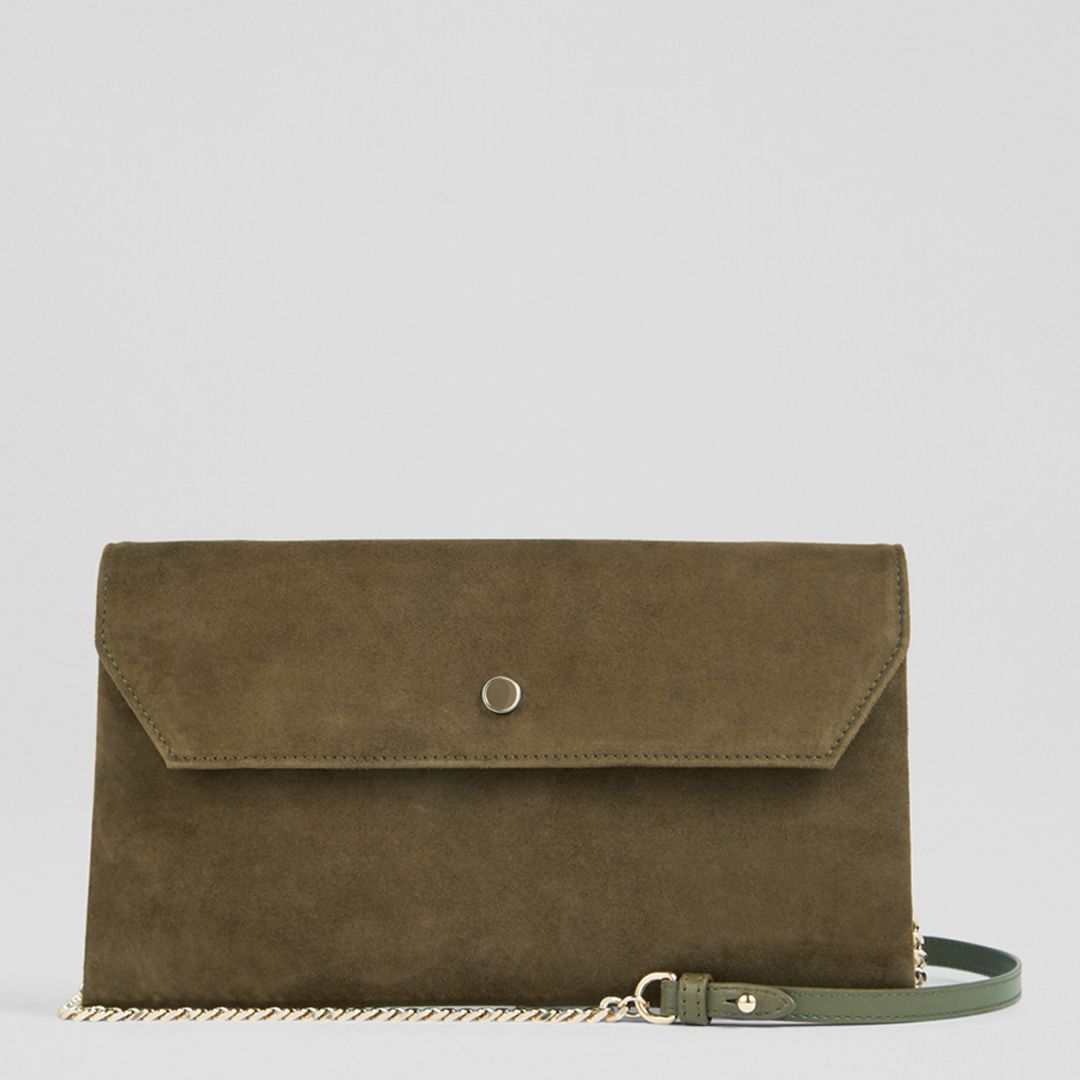 L K Bennett Olive Dora Suede Clutch - BrandAlley