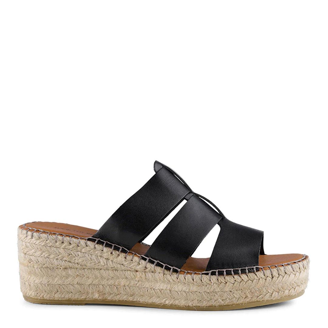 Shoe The Bear Black Orchid Leather Espadrille Wedge Mule - BrandAlley