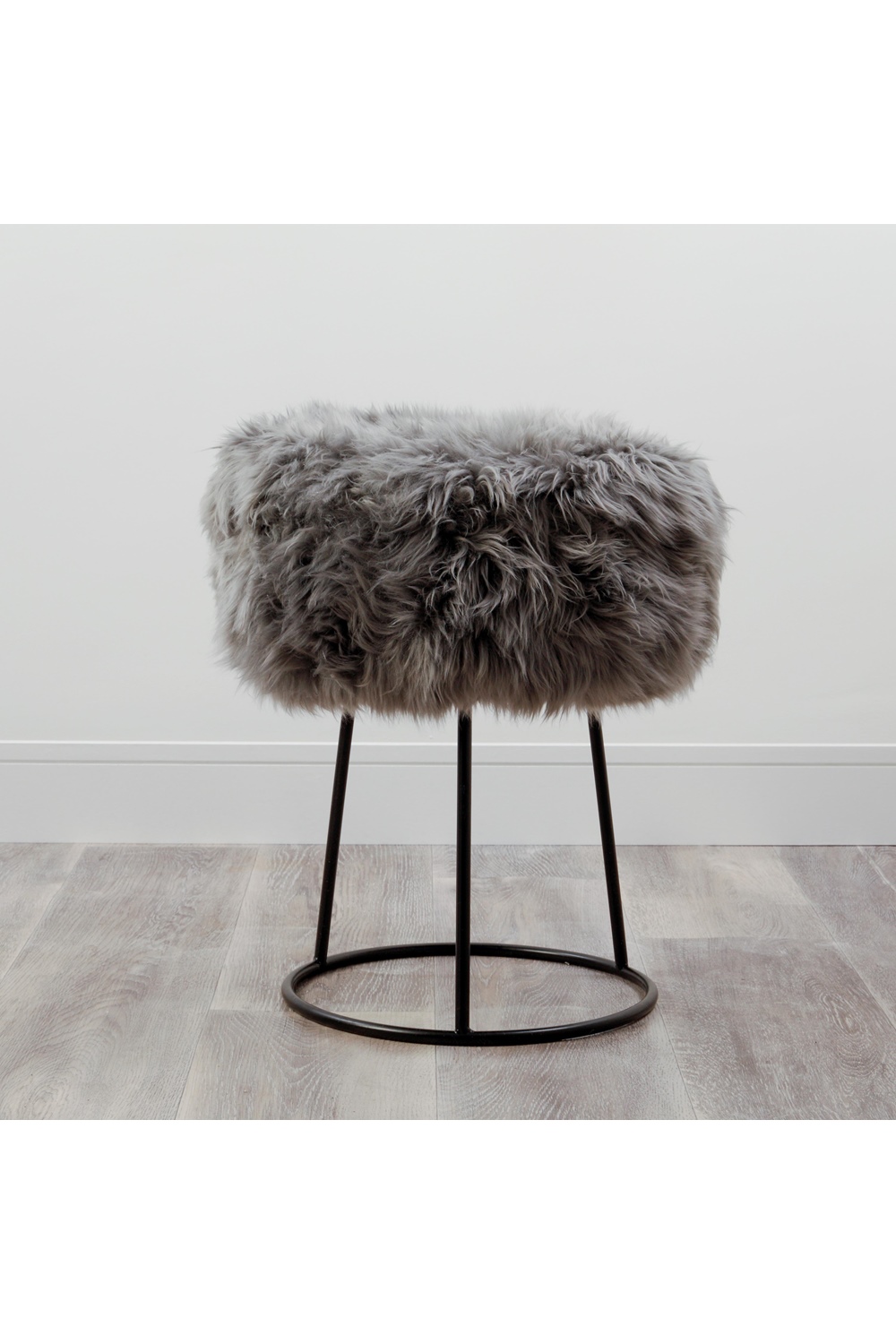 Native   Grey Metal Sheepskin Stool in Size L, BrandAlley