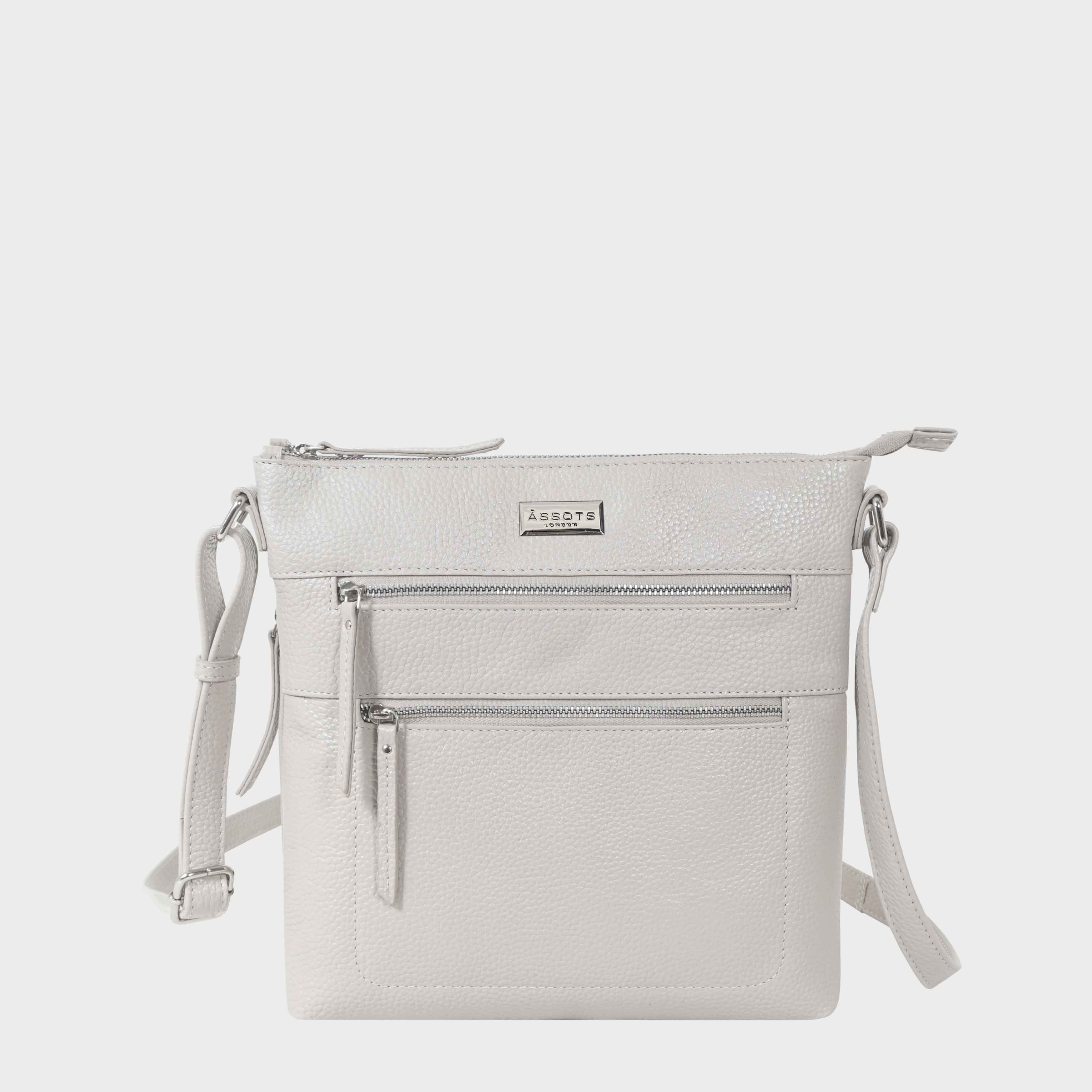 Assots London Women's   Grey 'Cori' Pebble Grain Soft Real Leather Crossbody Bag , BrandAlley