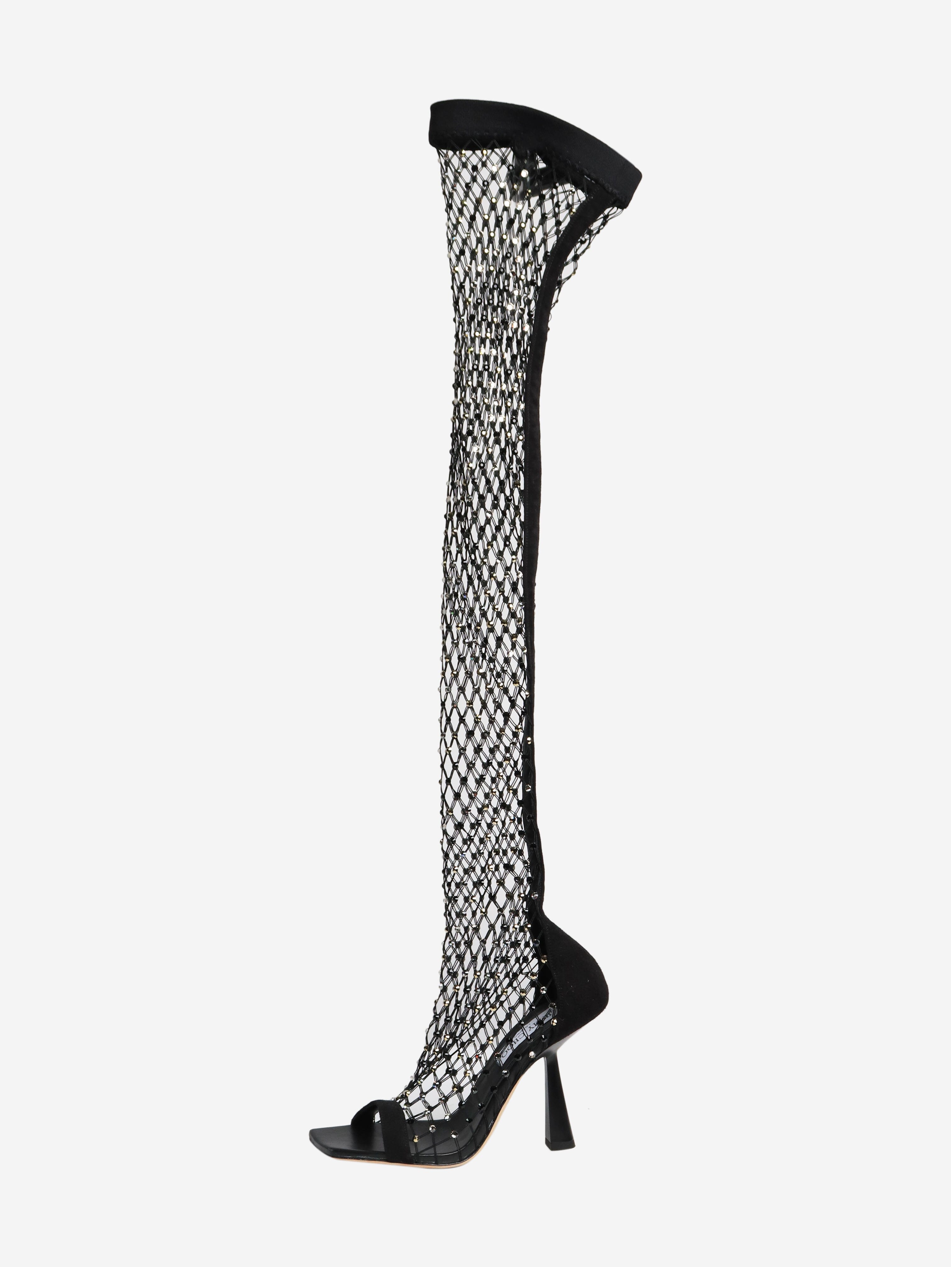 Pre-Loved Jimmy Choo Black Mixon 100 thigh high boots – Size 4