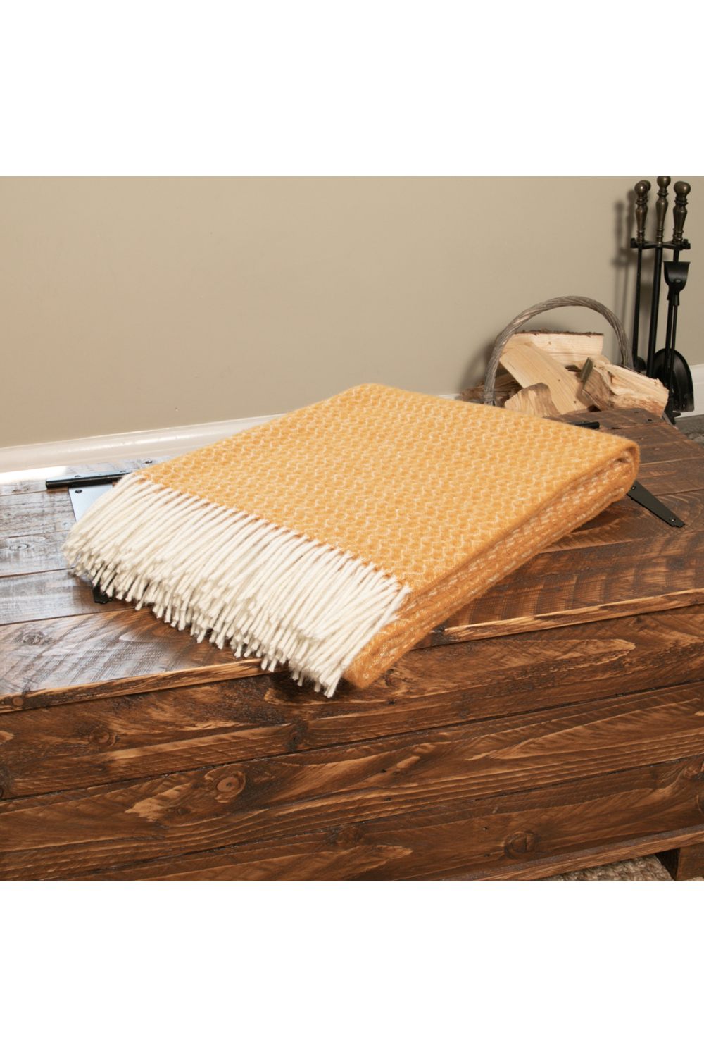 Native    Yellow Hoop Pattern Mustard Wool Blanket in Size L, BrandAlley
