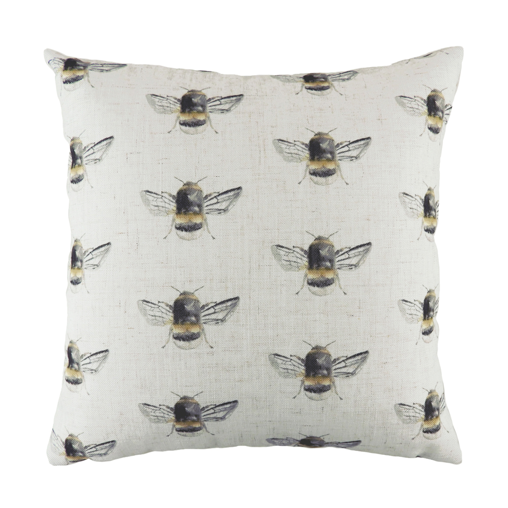 Bee Happy Repeat Printed 43 x 43cm Feather Rich Cushion White