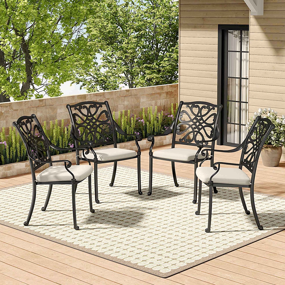 4Pcs Aluminum Outdoor Patio Dining Armchair with Cushion - Black