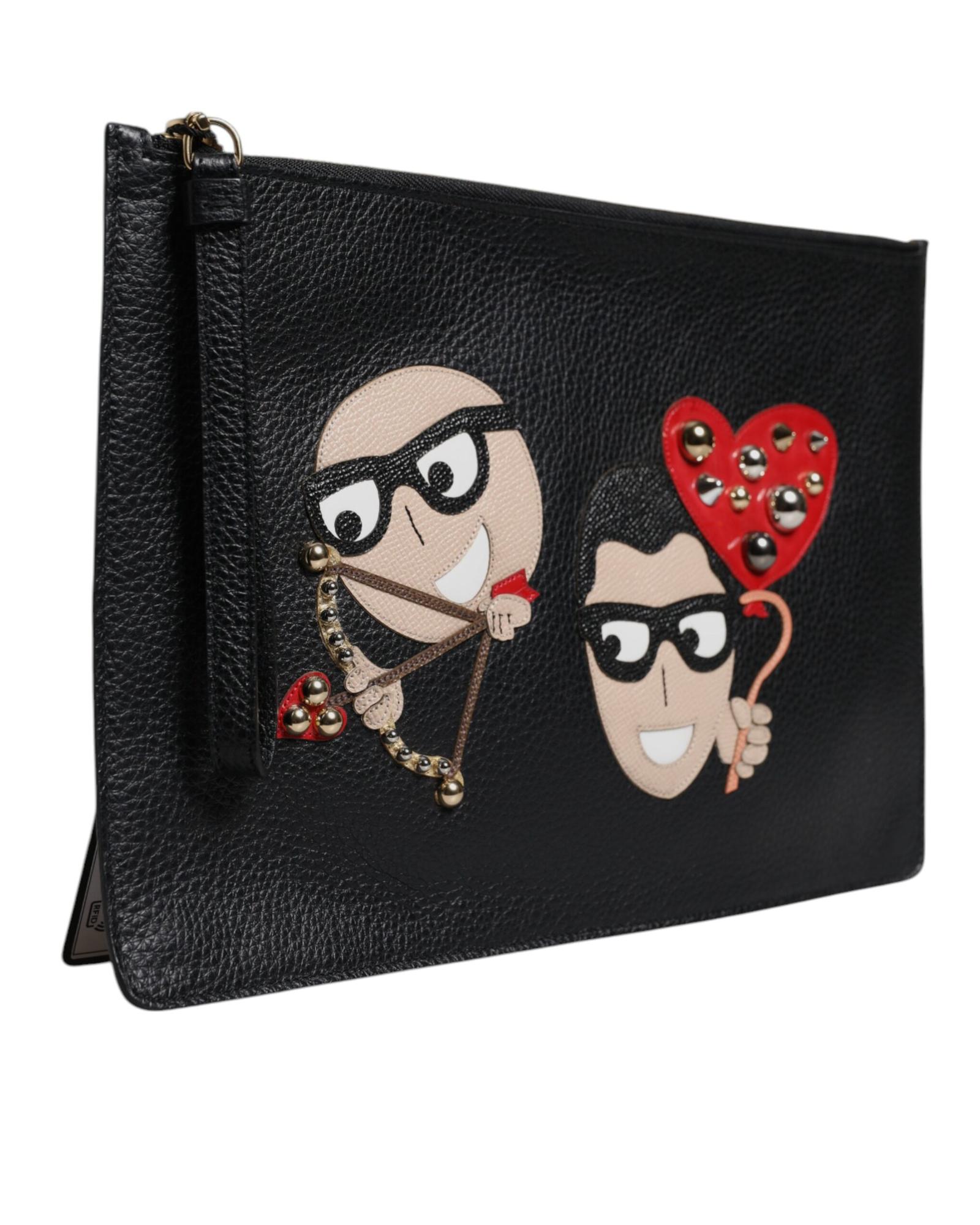 Leather Clutch with Appliqus - Black Clutch Bags Leather Clutch with Appliqus - Black Clutch Bags